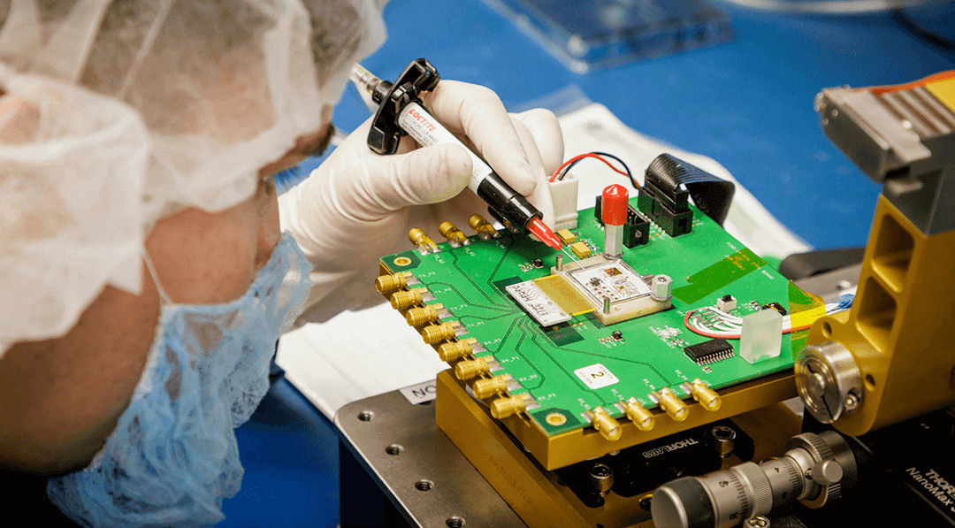 Cinch transceiver being assembled on test board.